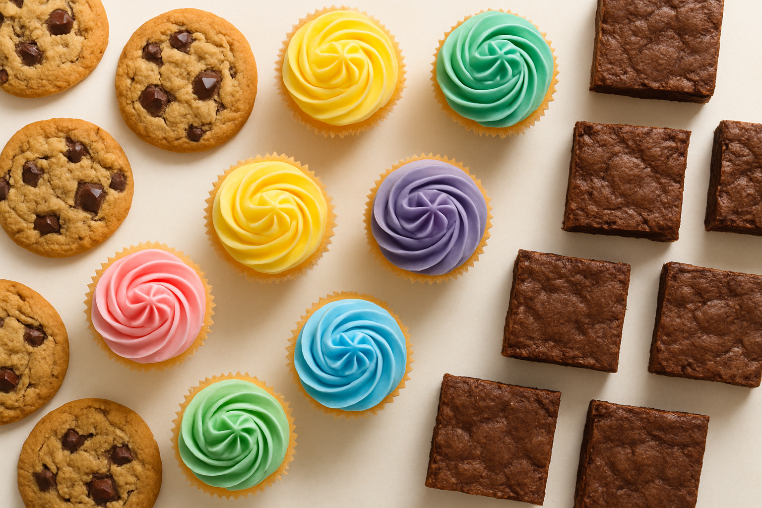 Those choc chip cookies are good so are those cupcakes and the brownies. Make the pan view image just contain them 3